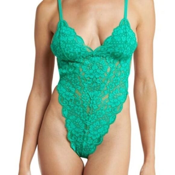 WE ARE HAH CHASE HAHROUND LACE TEDDY IN EMERALD NWT SZ L - Picture 1 of 6